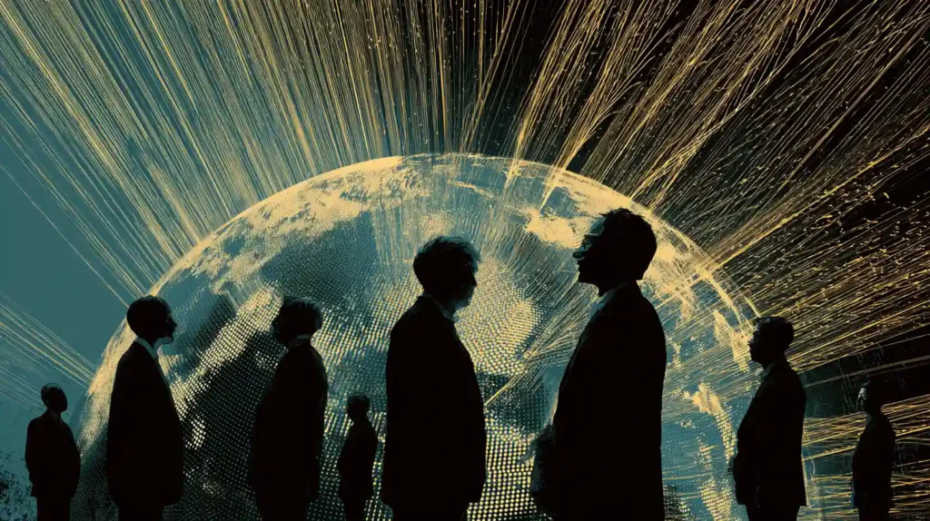 OpenAI $500,000,000,000 Stargate Project Sparks Global Rush With Over 30 Countries Expressing Interest: Report Silhouettes of world leaders standing around a glowing silver and teal AI circuit globe with golden light streams flowing outward, symbolizing the $500 billion OpenAI Stargate project and global investment interest.